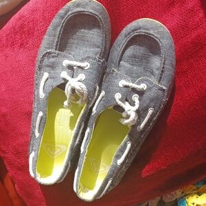 ROXY Slide On Blue Canvas Boat Shoes Woman Size 8.5